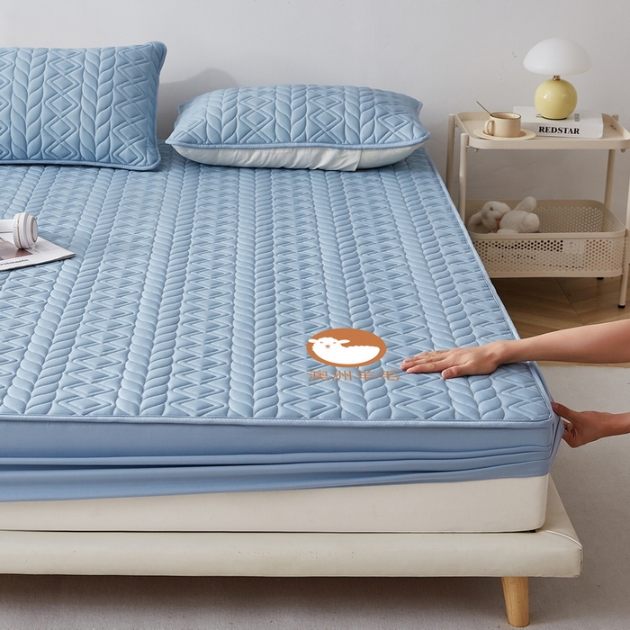 91家纺网 家纺一手货源 找家纺 卡派 2024新款大床款羊毛床笠-富贵竹 富贵竹-蓝灰