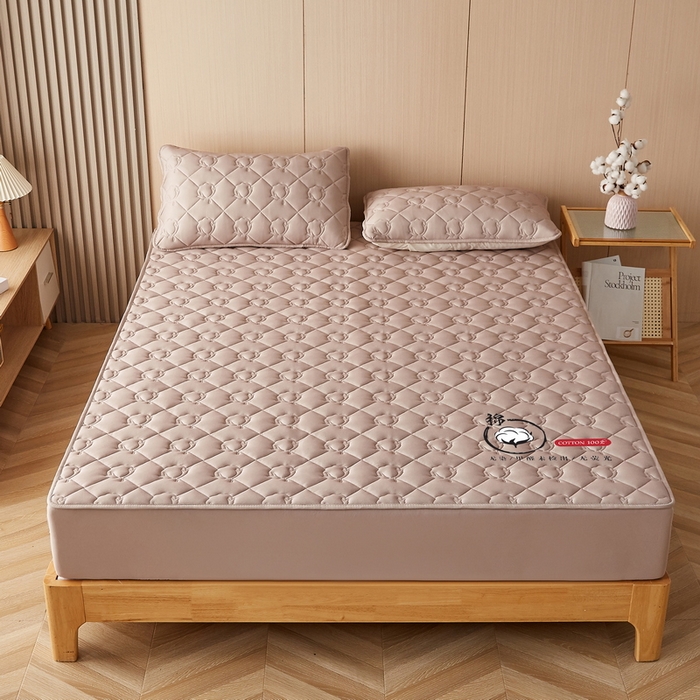 91家纺网 家纺一手货源 找家纺 卡派 2024新款水洗棉棉花床笠 棉花-卡其