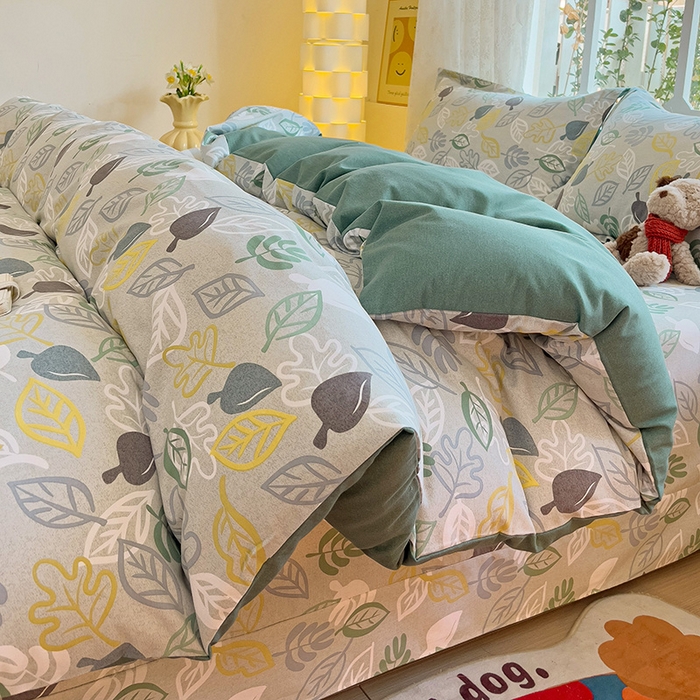 91家纺网 家纺一手货源 找家纺 2024新款全棉印花磨毛系列四件套 叶雨