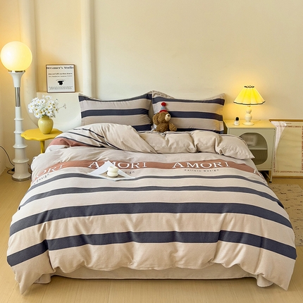 2024新款全棉印花磨毛系列四件套 诺曼蒂 灰