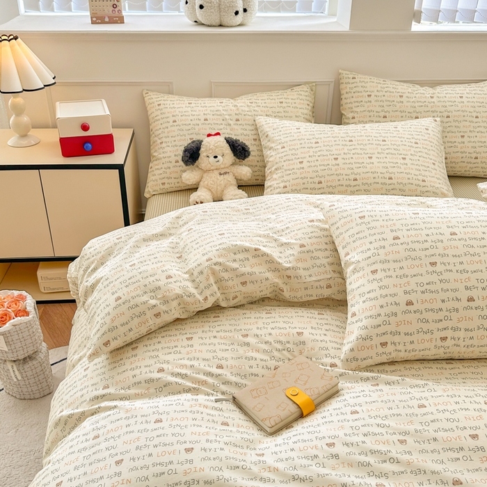 91家纺网 家纺一手货源 找家纺 柠馨 2024新款全棉印花四件套 微微熊