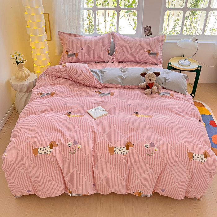 91家纺网 家纺一手货源 找家纺 2024新款全棉印花磨毛系列四件套 幸运狗