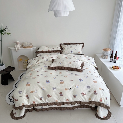 佰织鑫家居 2024新款全棉法式床盖款四件套 萌宠