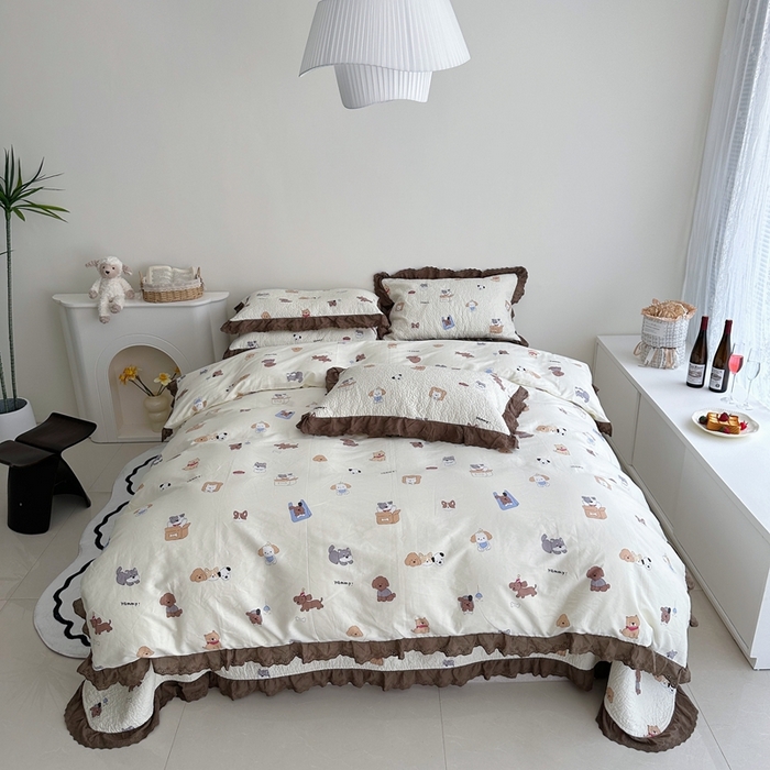 91家纺网 家纺一手货源 找家纺 佰织鑫家居 2024新款全棉法式床盖款四件套 萌宠