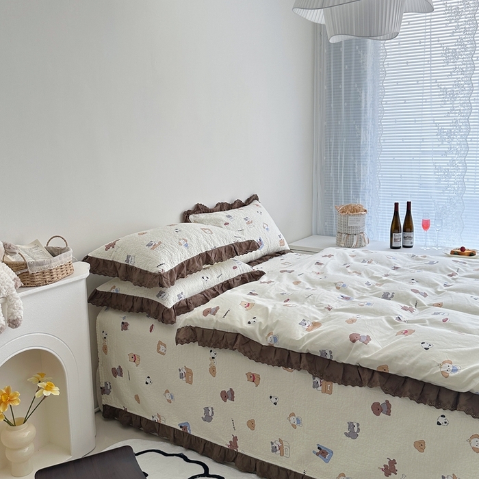 91家纺网 家纺一手货源 找家纺 佰织鑫家居 2024新款全棉法式床盖款四件套 萌宠