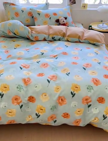 91家纺网 家纺一手货源 找家纺 2024新款全棉印花磨毛系列四件套 朵朵香