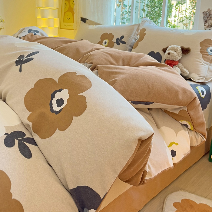 91家纺网 家纺一手货源 找家纺 2024新款全棉印花磨毛系列四件套 温柔可可