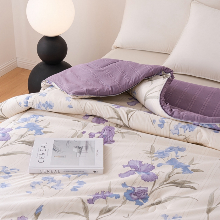 91家纺网 家纺一手货源 找家纺 爱宝被业 2024新款提花云纱棉印花被 花团锦簇