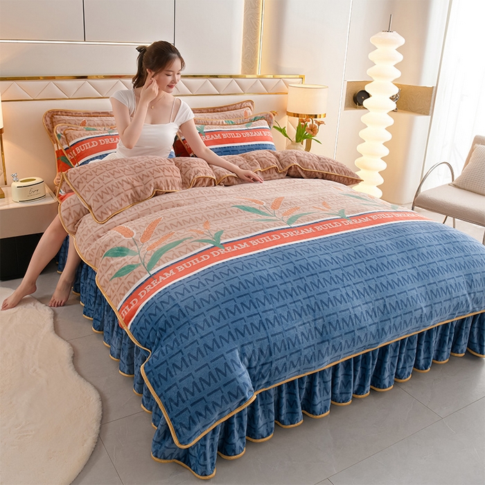 91家纺网 家纺一手货源 找家纺 爱洛家纺 2024新款高克重牛奶绒印花四件套 麦穗