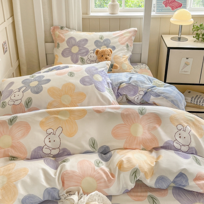 91家纺网 家纺一手货源 找家纺 菲梵家纺 2024新款全棉喷气小清新宿舍上下铺学生三件套 仙仙兔