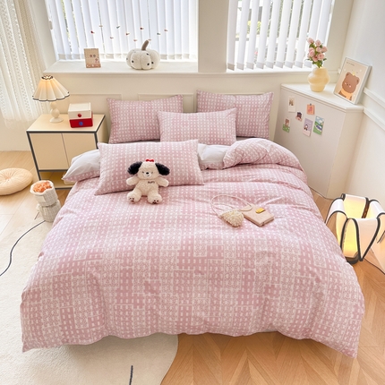 91家纺网 家纺一手货源 找家纺 柠馨 2024新款全棉印花四件套 浅阳