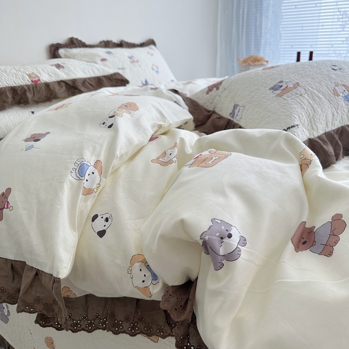 91家纺网 家纺一手货源 找家纺 佰织鑫家居 2024新款全棉法式床盖款四件套 萌宠