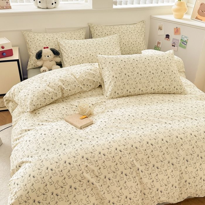 91家纺网 家纺一手货源 找家纺 柠馨 2024新款全棉印花四件套 兔斯基