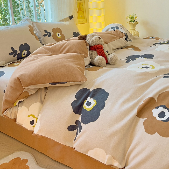 91家纺网 家纺一手货源 找家纺 2024新款全棉印花磨毛系列四件套 温柔可可