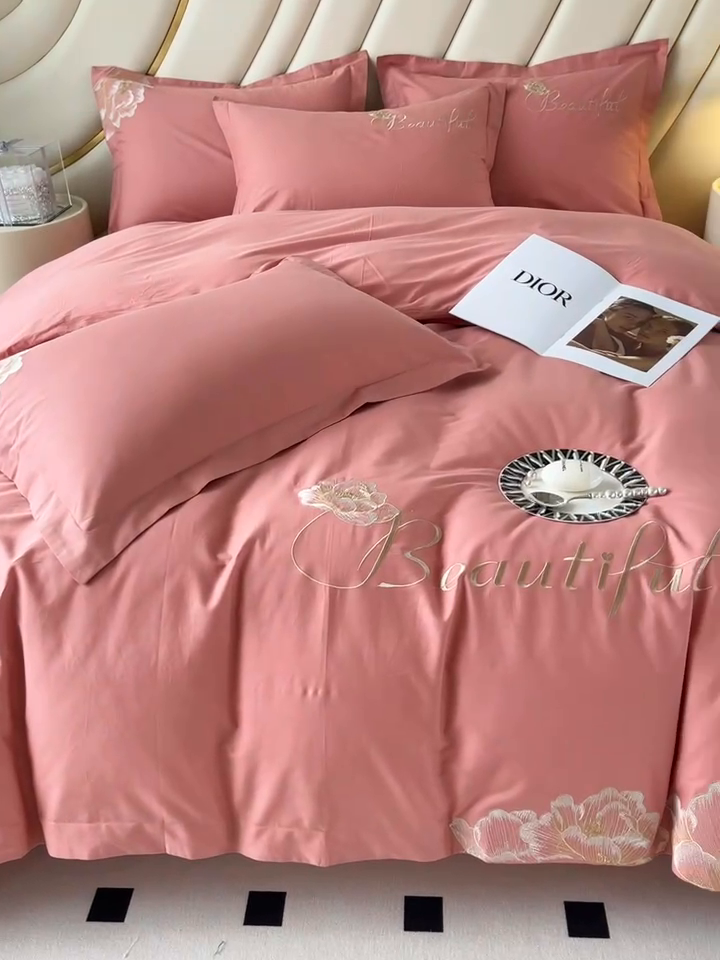 91家纺网 家纺一手货源 找家纺 梧桐家居 2024新款13376全棉四件套-银杏 银杏-豆沙