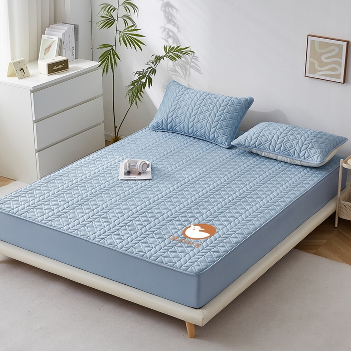 91家纺网 家纺一手货源 找家纺 卡派 2024新款大床款羊毛床笠-富贵竹 富贵竹-蓝灰