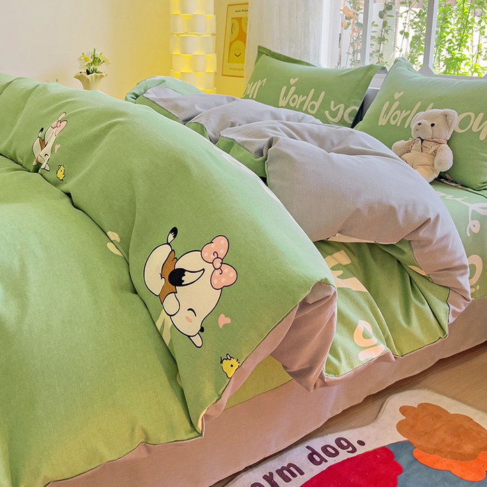 91家纺网 家纺一手货源 找家纺 2024新款全棉印花磨毛系列四件套 萌宠宝贝