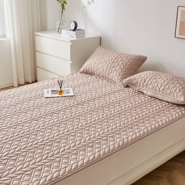 91家纺网 家纺一手货源 找家纺 2024新款水洗棉羊毛床褥大床款-富贵竹系列 富贵竹-卡其