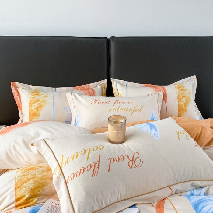 91家纺网 家纺一手货源 找家纺 2024新款全棉印花磨毛系列四件套 幸运草 桔