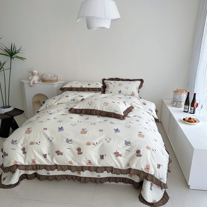 91家纺网 家纺一手货源 找家纺 佰织鑫家居 2024新款全棉法式床盖款四件套 萌宠