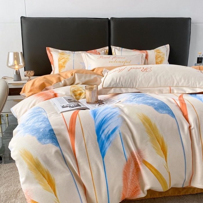 91家纺网 家纺一手货源 找家纺 2024新款全棉印花磨毛系列单被套 幸运草 桔