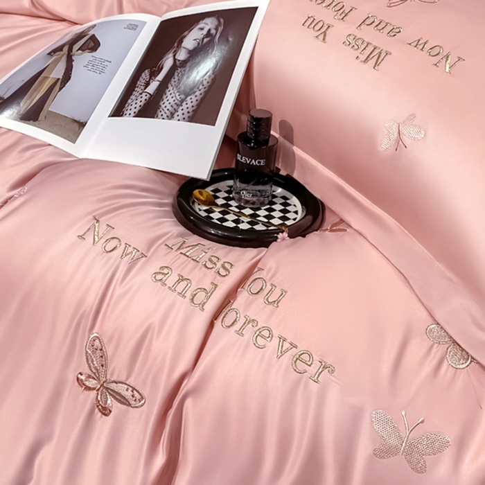 91家纺网 家纺一手货源 找家纺 梧桐家居 2024新款冰丝四件套-蝴蝶 蝴蝶-豆沙