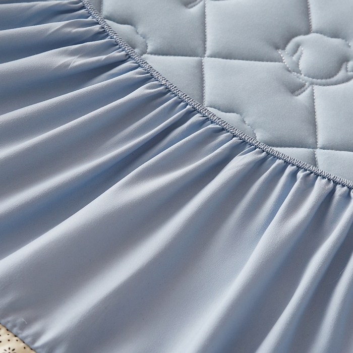 91家纺网 家纺一手货源 找家纺 卡派 2024新款水洗棉棉花床笠 棉花-蓝灰