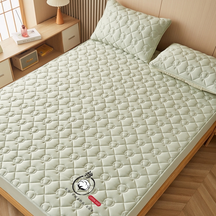 91家纺网 家纺一手货源 找家纺 卡派 2024新款水洗棉棉花床笠 棉花-果绿