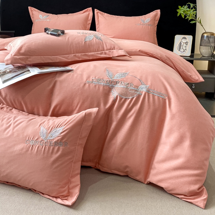 91家纺网 家纺一手货源 找家纺 昊翔家纺 2025新款全棉磨毛绣花四件套叶之秋-粉玉