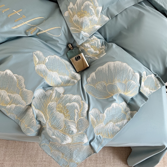 91家纺网 家纺一手货源 找家纺 梧桐家居 2024新款13376全棉四件套-银杏 银杏-飘蓝