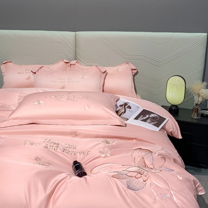 91家纺网 家纺一手货源 找家纺 梧桐家居 2024新款冰丝四件套-蝴蝶 蝴蝶-豆沙