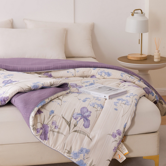 91家纺网 家纺一手货源 找家纺 爱宝被业 2024新款提花云纱棉印花被 花团锦簇