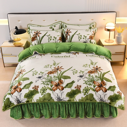 爱洛家纺 2024新款高克重牛奶绒印花四件套 枝雨海棠