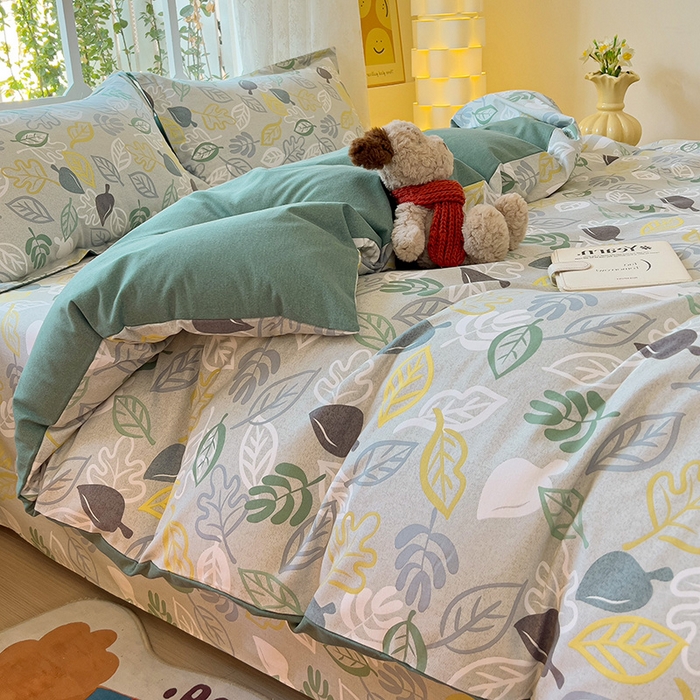 91家纺网 家纺一手货源 找家纺 2024新款全棉印花磨毛系列四件套 叶雨