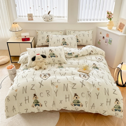 91家纺网 家纺一手货源 找家纺 柠馨 2024新款全棉印花四件套 ABC熊