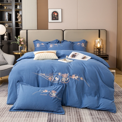 91家纺网 家纺一手货源 找家纺 （总）昊翔家纺 2025新款全棉磨毛绣花四件套