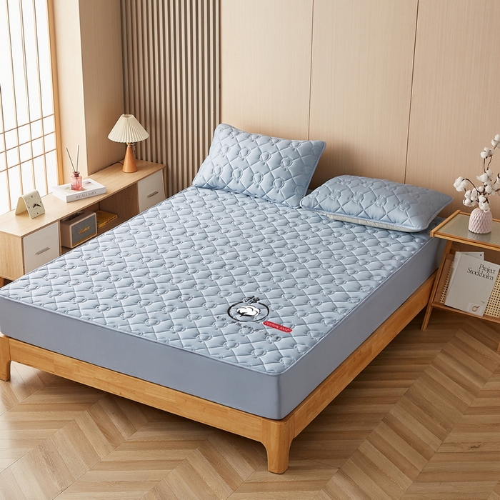 91家纺网 家纺一手货源 找家纺 卡派 2024新款水洗棉棉花床笠 棉花-蓝灰