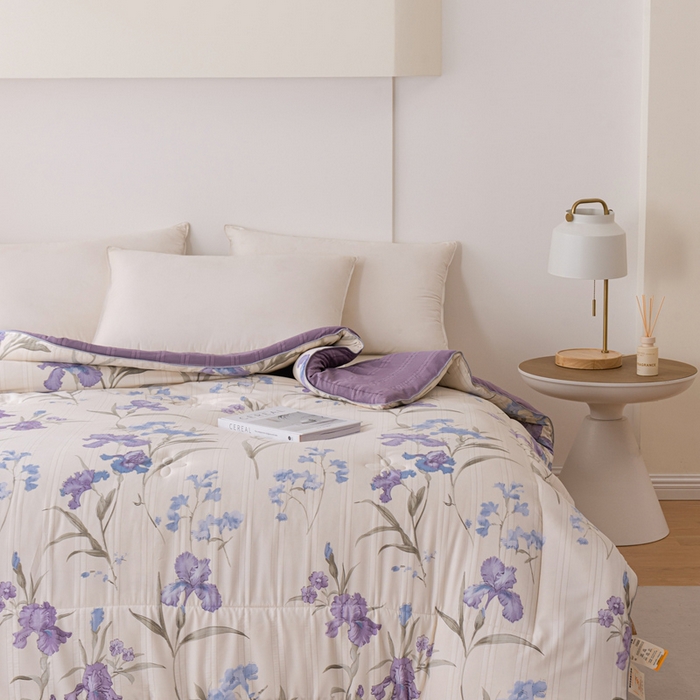 91家纺网 家纺一手货源 找家纺 爱宝被业 2024新款提花云纱棉印花被 花团锦簇