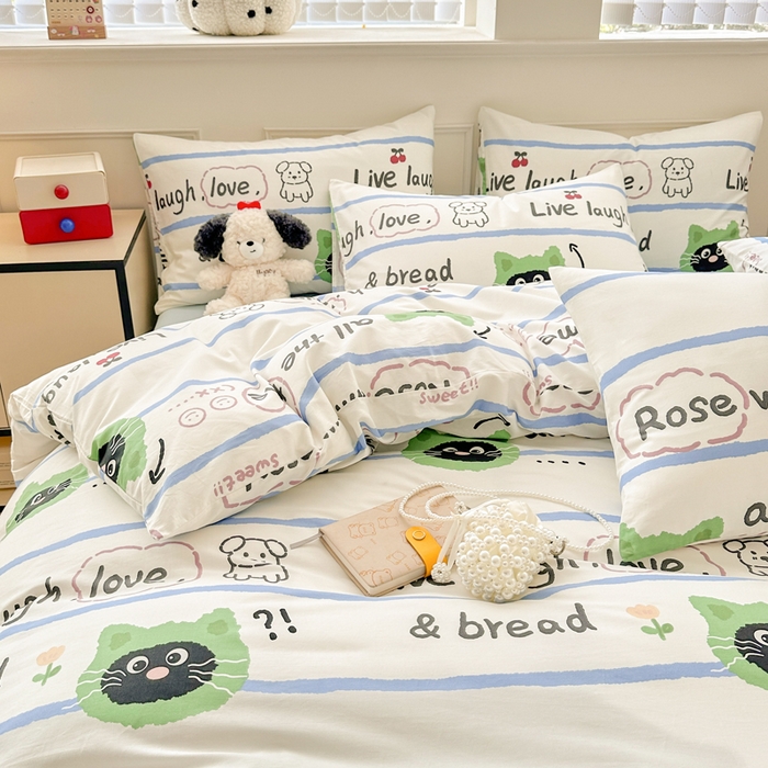 91家纺网 家纺一手货源 找家纺 柠馨 2024新款全棉印花四件套 喵星人