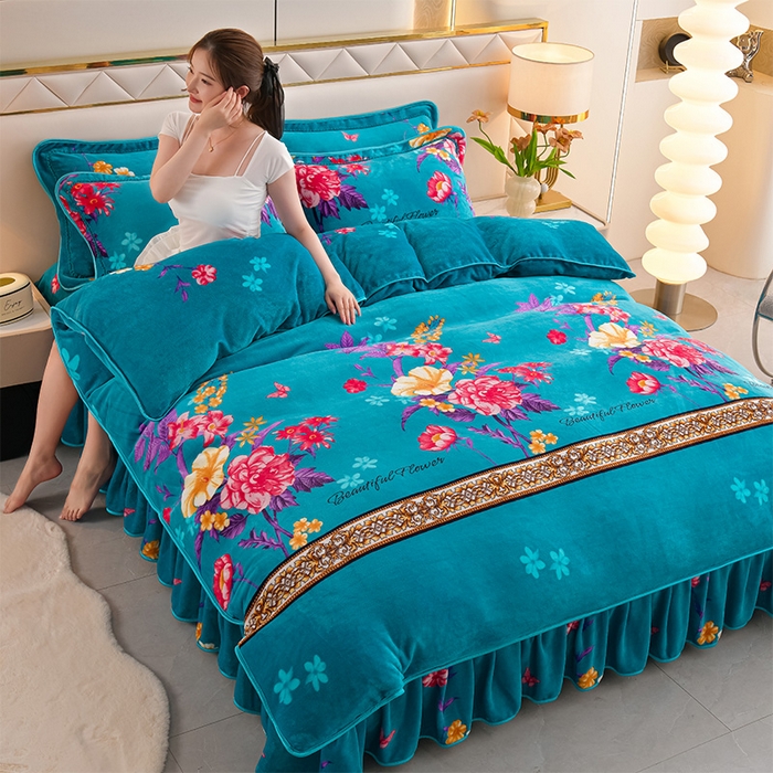 91家纺网 家纺一手货源 找家纺 爱洛家纺 2024新款高克重牛奶绒印花四件套 纷然花语