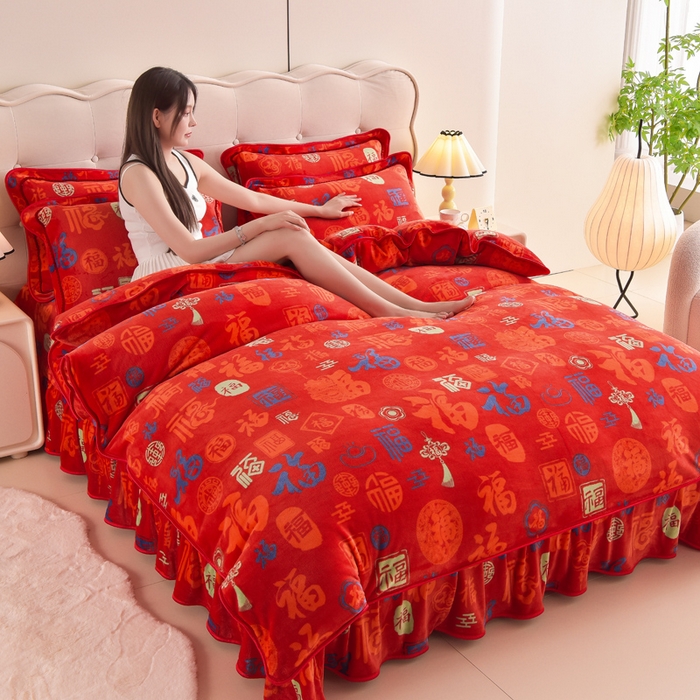 91家纺网 家纺一手货源 找家纺 德比尔斯 2025新款牛奶绒床裙四件套8-9斤法莱绒直播爆款日产2万套百福