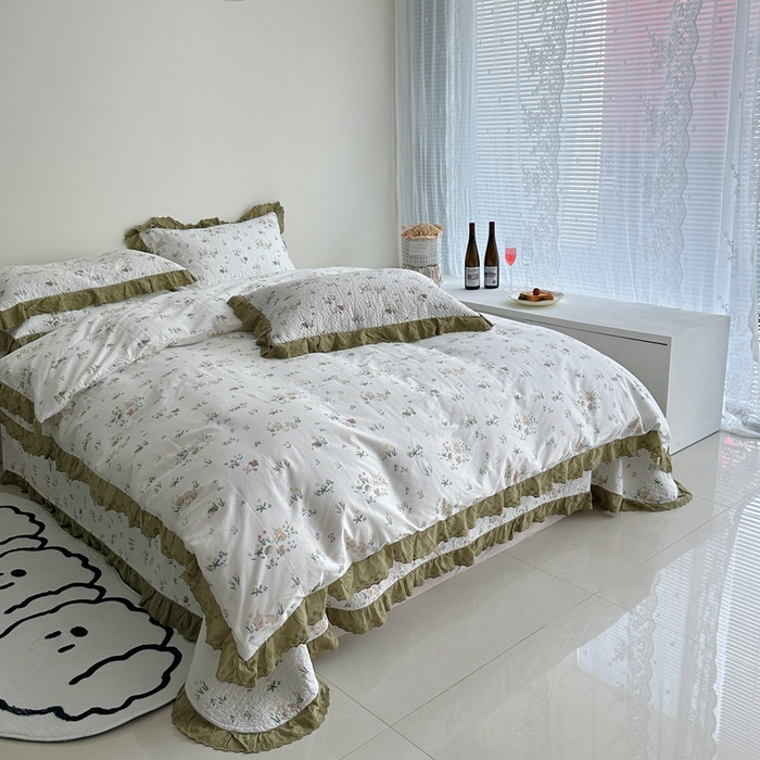 91家纺网 家纺一手货源 找家纺 佰织鑫家居 2024新款全棉法式床盖款四件套 野餐兔