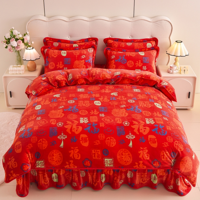 91家纺网 家纺一手货源 找家纺 德比尔斯 2025新款牛奶绒床裙四件套8-9斤法莱绒直播爆款日产2万套百福