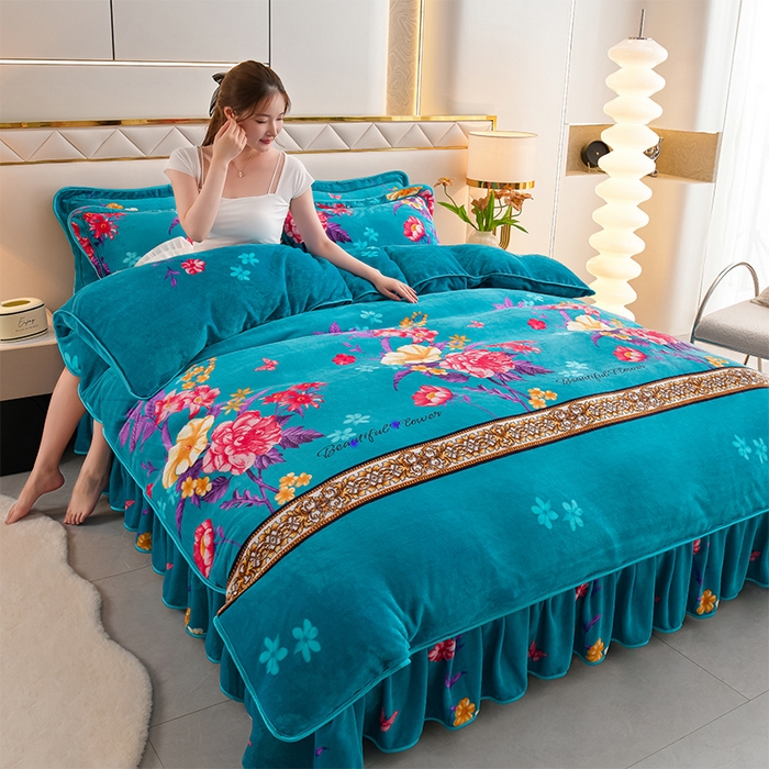 91家纺网 家纺一手货源 找家纺 爱洛家纺 2024新款高克重牛奶绒印花四件套 纷然花语