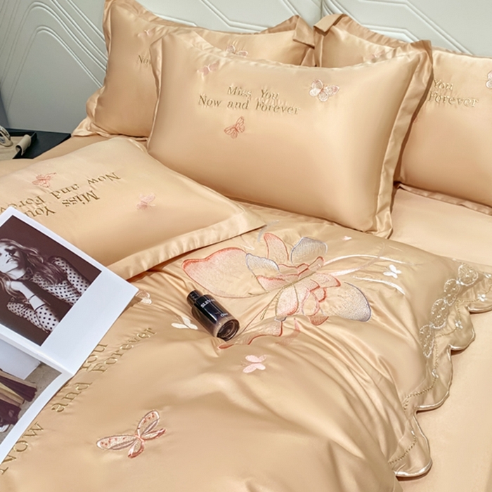 91家纺网 家纺一手货源 找家纺 梧桐家居 2024新款冰丝四件套-蝴蝶 蝴蝶-浅咖