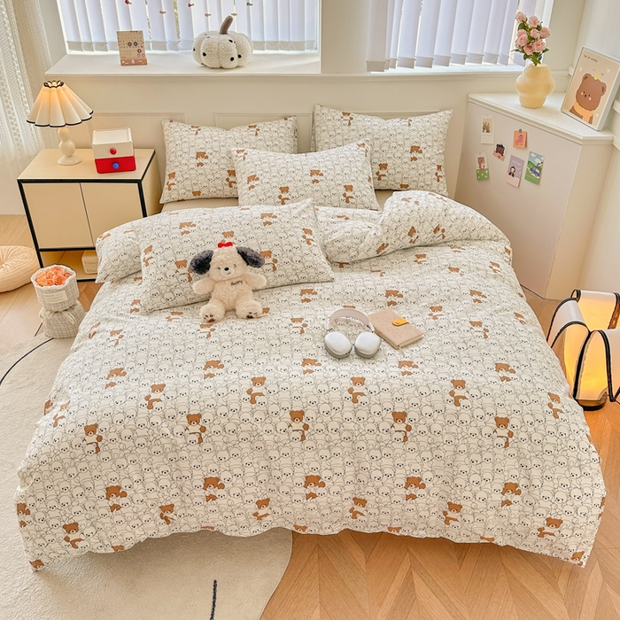 91家纺网 家纺一手货源 找家纺 柠馨 2024新款全棉印花四件套 维尼