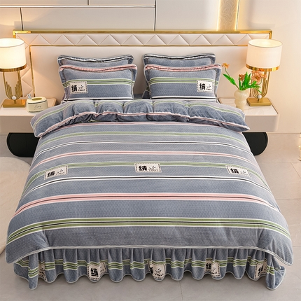 爱洛家纺 2024新款高克重牛奶绒印花四件套 彩色条纹