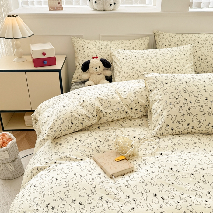 91家纺网 家纺一手货源 找家纺 柠馨 2024新款全棉印花四件套 兔斯基