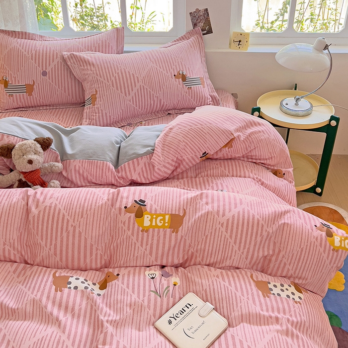 91家纺网 家纺一手货源 找家纺 2024新款全棉印花磨毛系列四件套 幸运狗