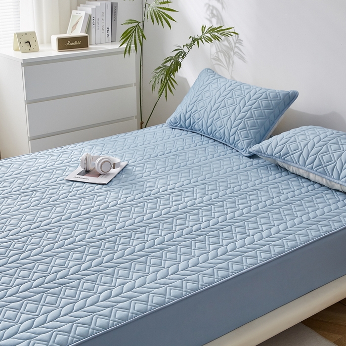 91家纺网 家纺一手货源 找家纺 卡派 2024新款大床款羊毛床笠-富贵竹 富贵竹-蓝灰